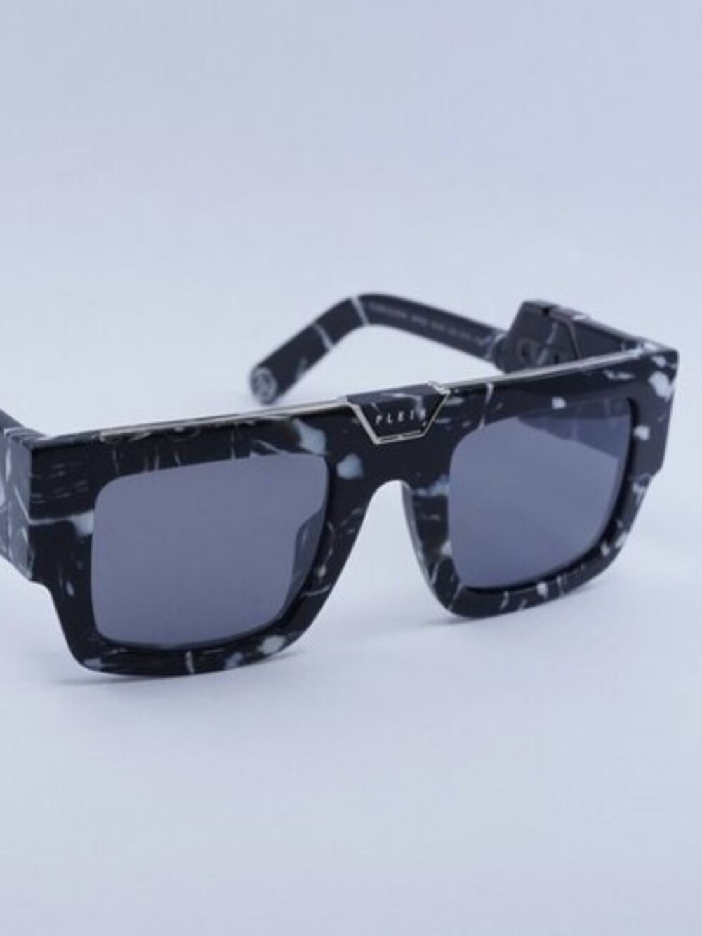 Philipp Plein SPP092M Z21G Sunglasses Marbled Black Rectangle Frame, Grey Lenses